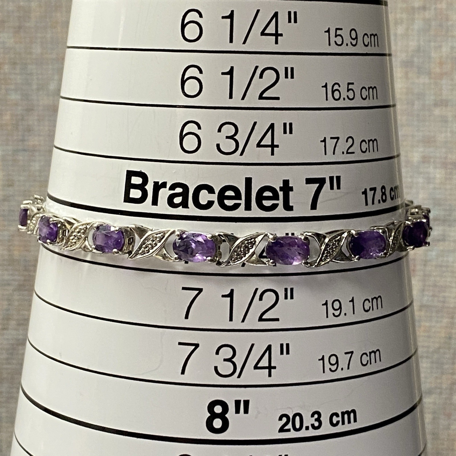 Sterling Silver And Amethyst Tennis Bracelet 7.25" See Photos